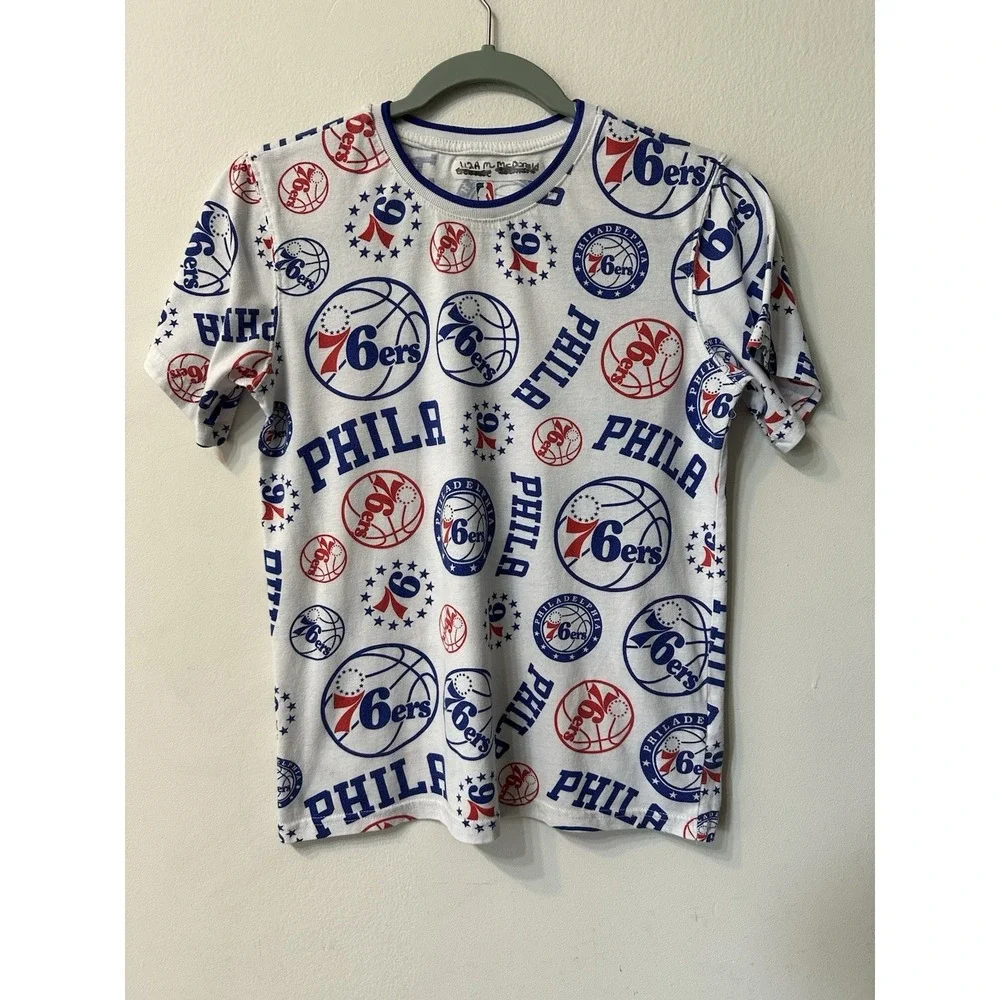 Philadelphia 76ers Shirt Youth L 14-16 All Over Print PHILA NBA Icer Brands Tee